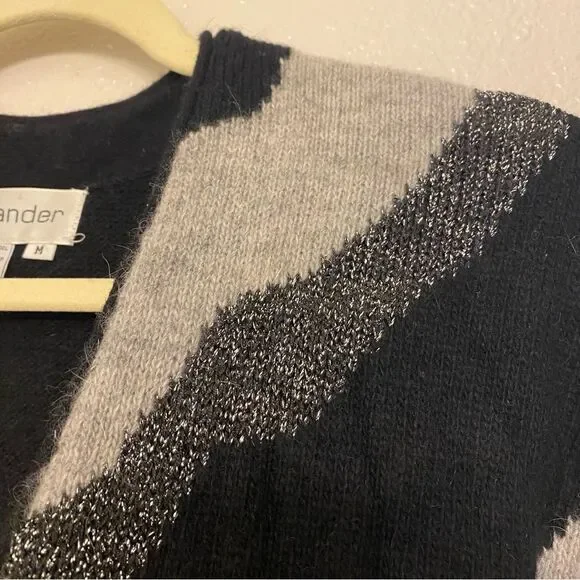 Outlander Vtg Sweater long open cardigan gray black metallic lambs wool angora M - Picture 4 of 8